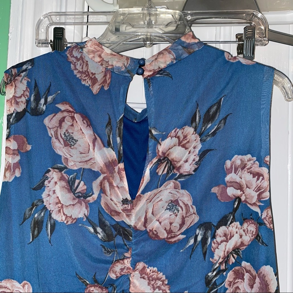 Charlotte Russe Blue Dress with Pink Floral Design - Picture 3 of 10